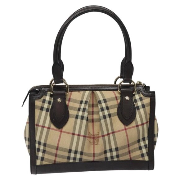 AUTHENTIC BURBERRY Nova Check Hand Bag PVC Beige Gold